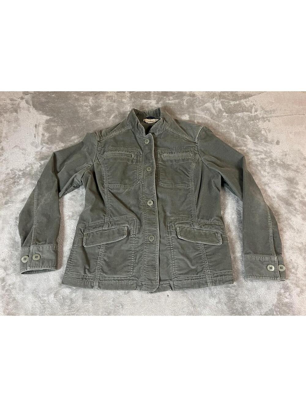 L.L. Bean Corduroy Green Button Front Trucker Jacket w/ Pockets Women's Medium